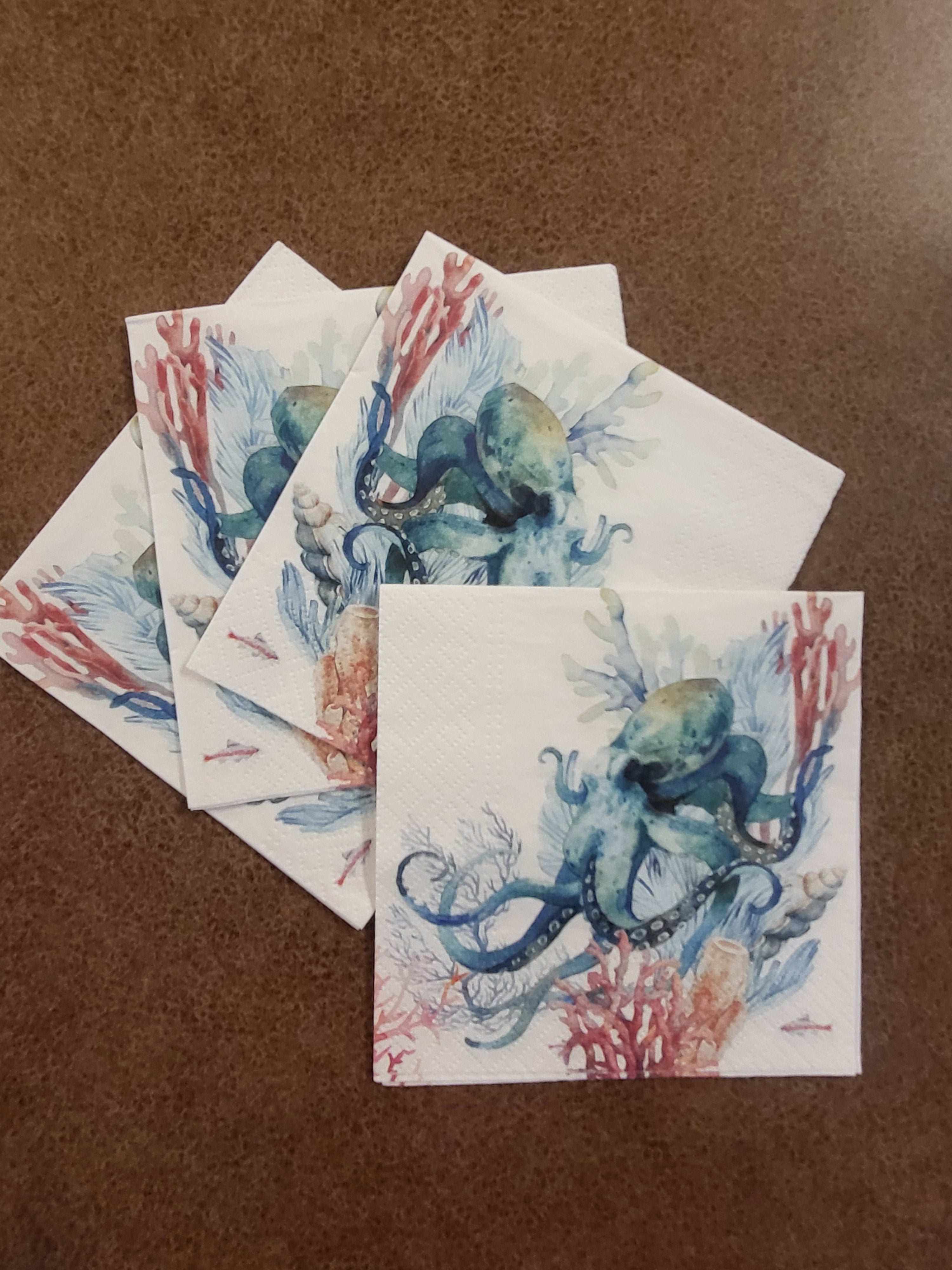 Octopus Paper Napkin Ocean Sea Life Junk Journal Ephemera 5x5
