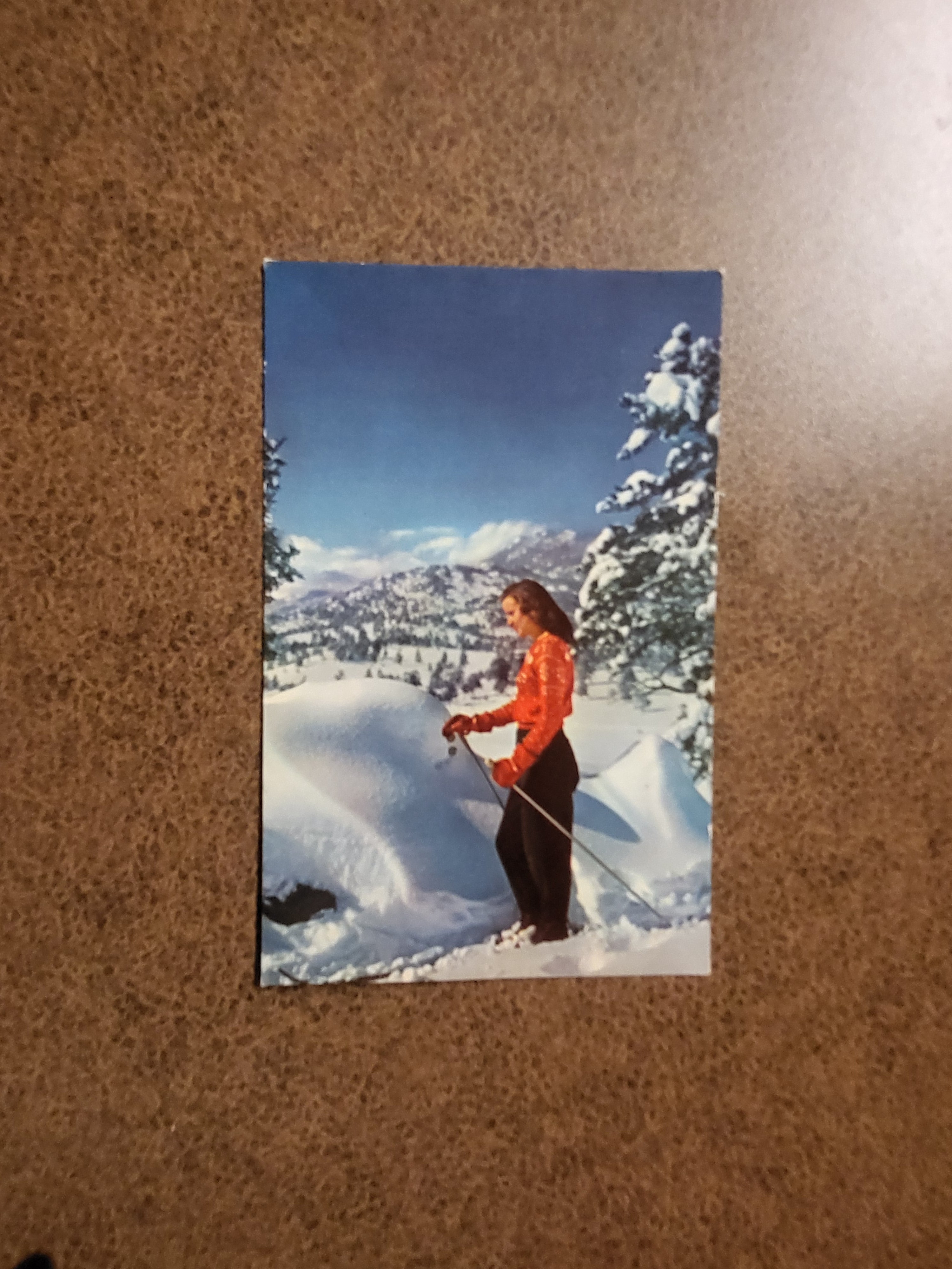 1960s Ski Girl Postcard Winter Mountain Snow Scene Fredric J Garret